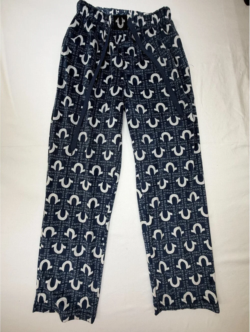 True Religion Men's Pajama Pants Loungewear Drawstring Logo Size S Blue